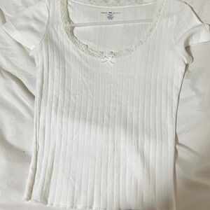 Brandy Melville Cream Lace Trim Tee